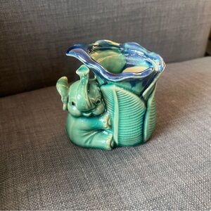 Vintage Ceramic Elephant Planter - Blue and Green